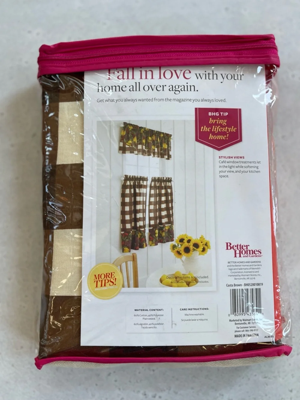 3 Piece Kitchen Window Valance  & 2 Panel Curtains Chocolate Fruit New BH&G
